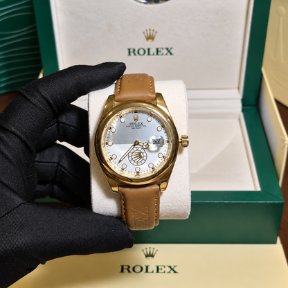 Rolex Oyster Perpetual Two Tone Cuero Café
