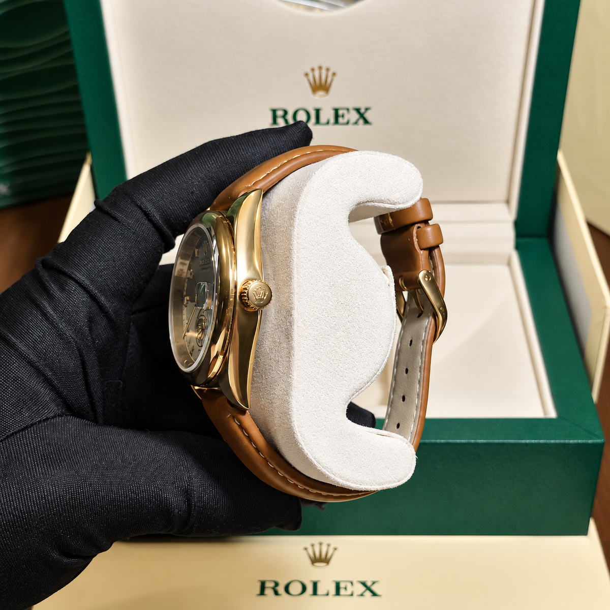 Rolex Oyster Perpetual Two Tone Cuero Café