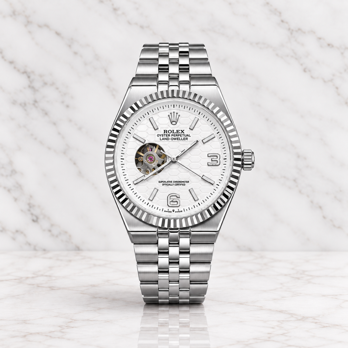Rolex Land Dweller Automático Full Silver Dial Blanco