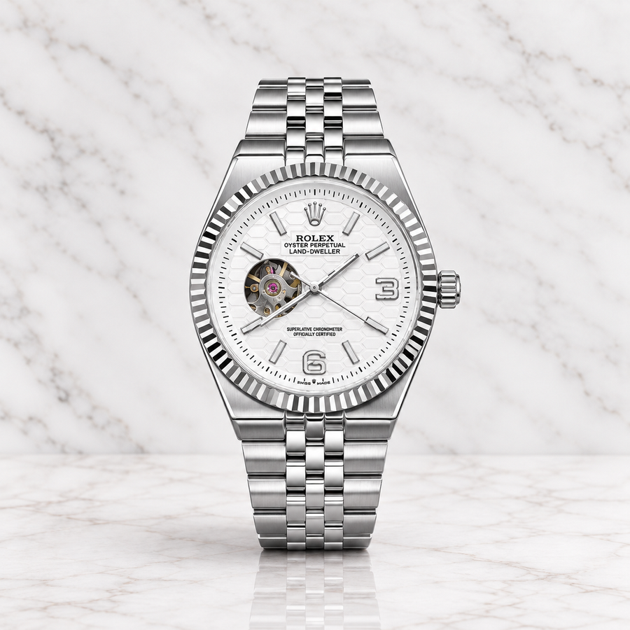 Rolex Land Dweller Automático Full Silver Dial Blanco