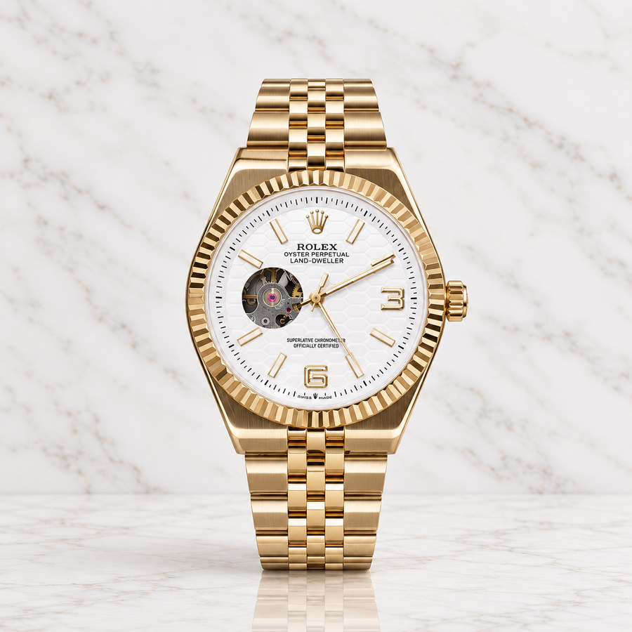 Rolex Land Dweller Automático Full Gold Dial Blanco
