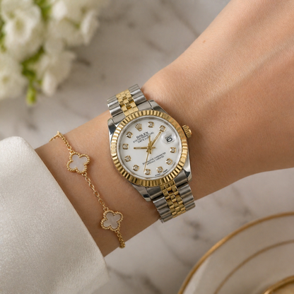 Rolex Femenino Date Just Bisel Estriado Imperial Blanco