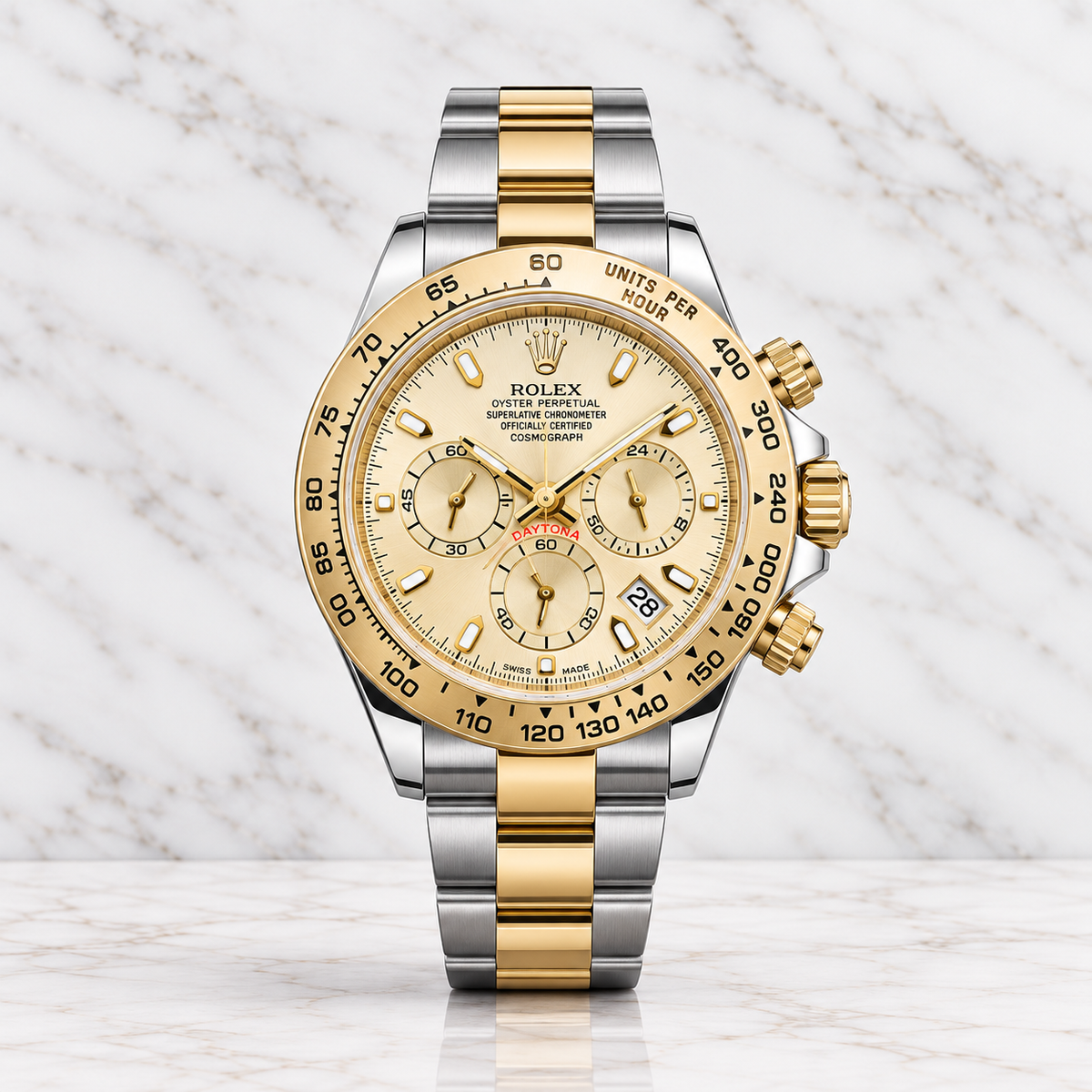 Rolex Daytona Semiautomático Tapa Transparente Two Tone Dial Dorado