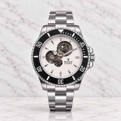 Rolex Submariner Automático Corazón Abierto Plateado  Dial Blanco