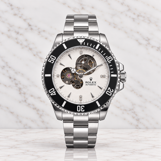 Rolex Submariner Automático Corazón Abierto Plateado  Dial Blanco