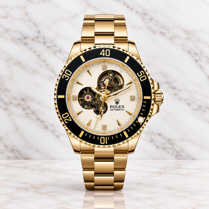 Rolex Submariner Automático Corazón Abierto Full Gold Dial Blanco