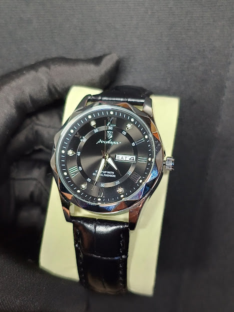 Reloj Poedagar pulso en cuero (Plateado/Negro)