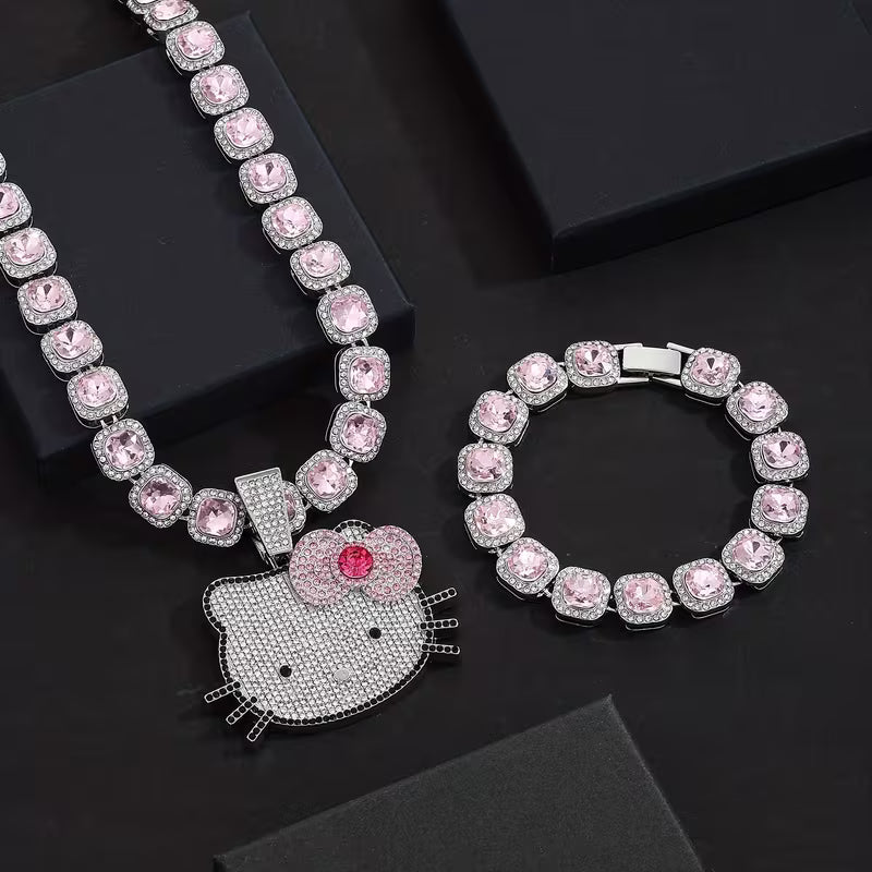 Set Cadena Perlas + Pulsera Perlas + Dije Hello Kitty