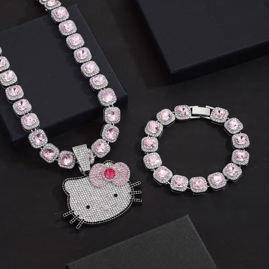 Set Cadena Perlas + Pulsera Perlas + Dije Hello Kitty