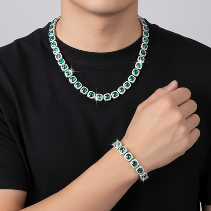 Cadena + Pulsera Perlas Verdes