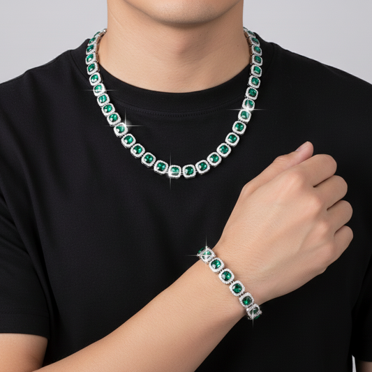 Cadena + Pulsera Perlas Verdes