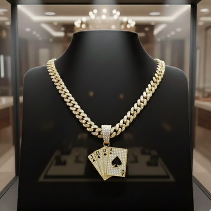 Cadena Cubana + Dije Cartas Premium