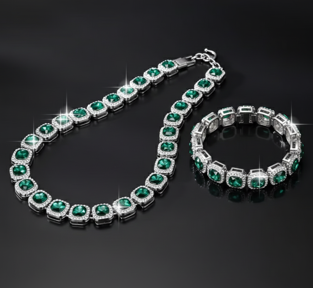 Cadena + Pulsera Perlas Verdes