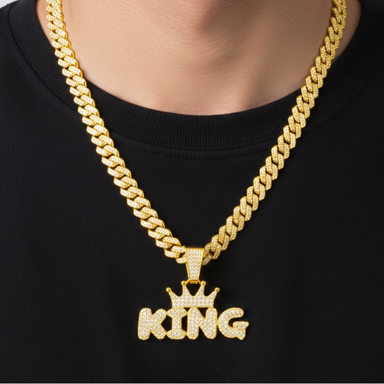 Cadena Cubana Dorada + Dije KING Premium