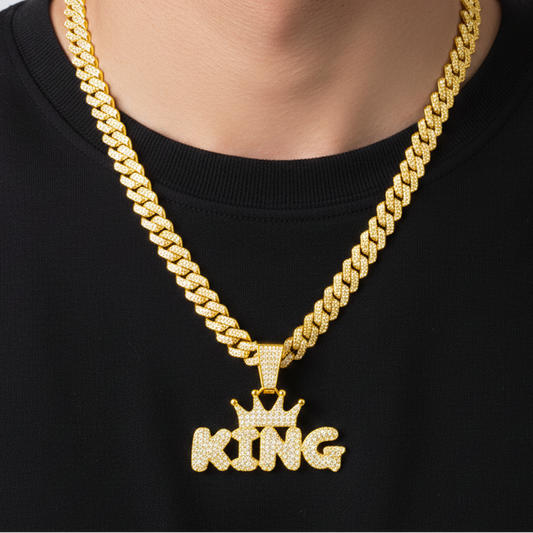 Cadena Cubana Dorada + Dije KING Premium