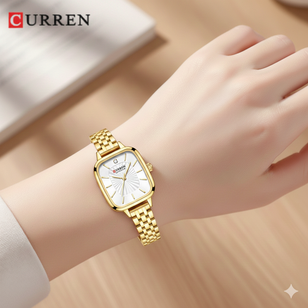 Reloj Curren Femenino Cuadrado Dorado 9093