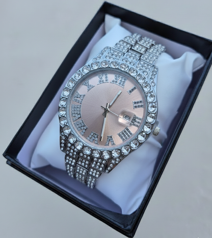 Reloj  Cubano Plateado Rosado