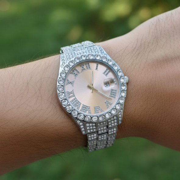 Reloj  Cubano Plateado Rosado