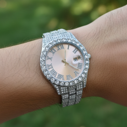 Reloj  Cubano Plateado Rosado