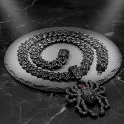 Cadena Cubana + Dije Araña Negro Premium