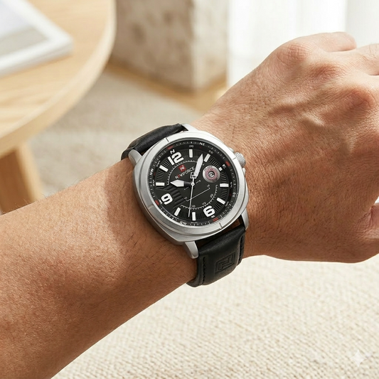Reloj Deportivo Naviforce Negro Correa Cuero PU