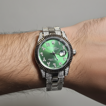 Rolex DateJust Plateado Verde Arabico