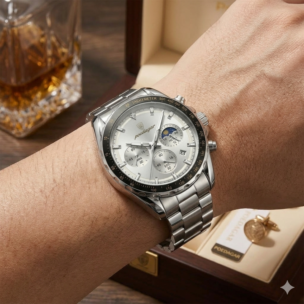 Reloj Poedagar Masculino Edicion Calendario Lunar + Cronografos
