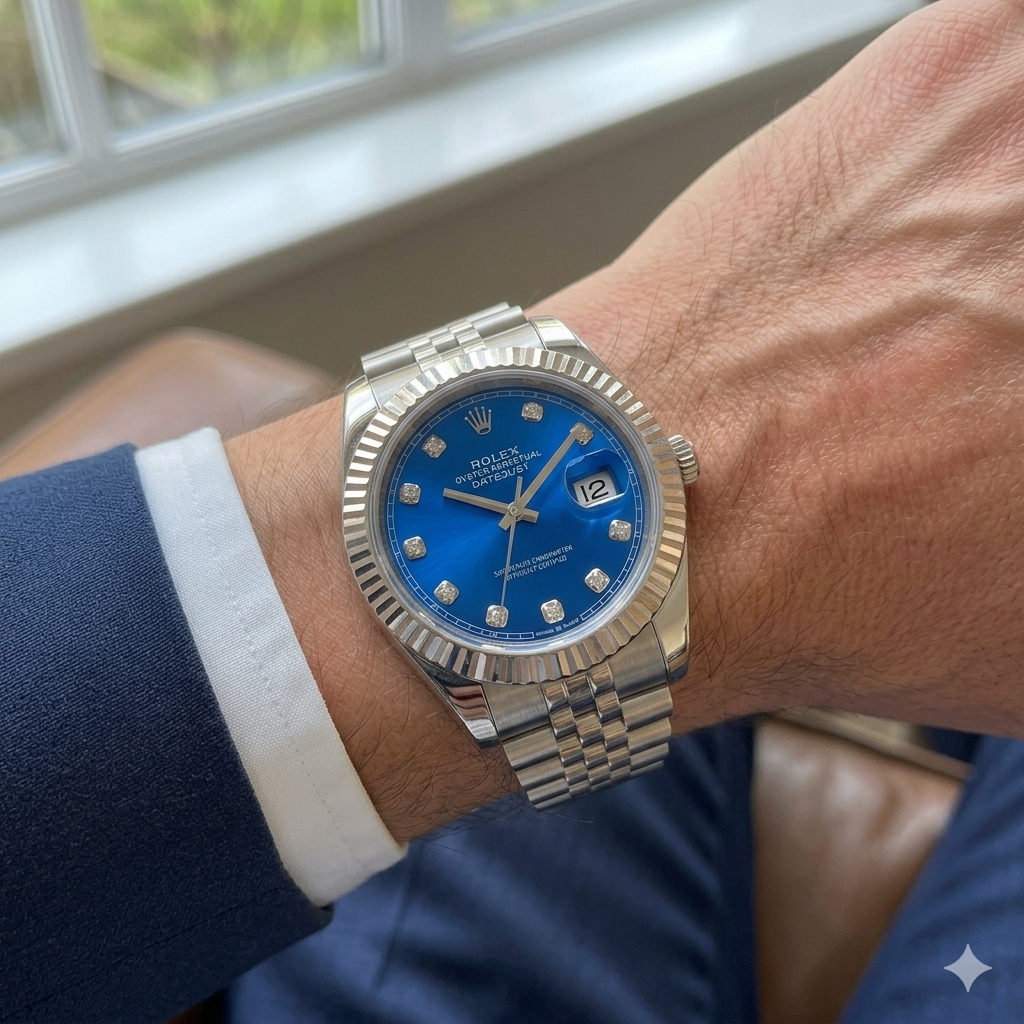 Rolex Semiautomatico Date Just Jubilee Plateado Azul Perlas