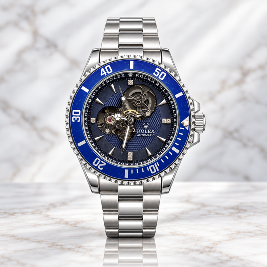 Rolex Submariner Automático Corazón Abierto Plateado Dial Azul