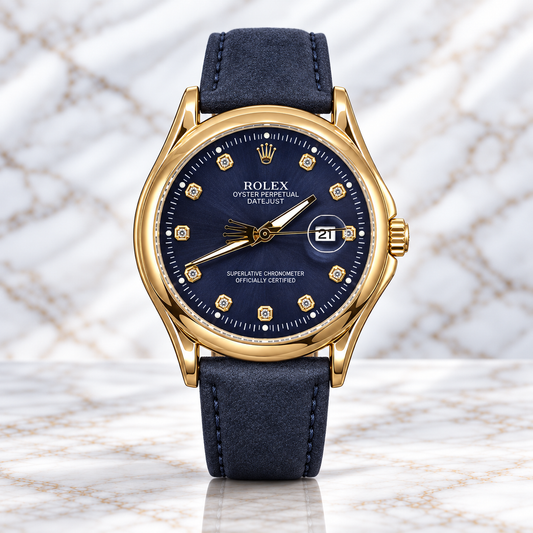 Rolex Semiautomático Oyster Perpetual Gold Cuero Azul Marino