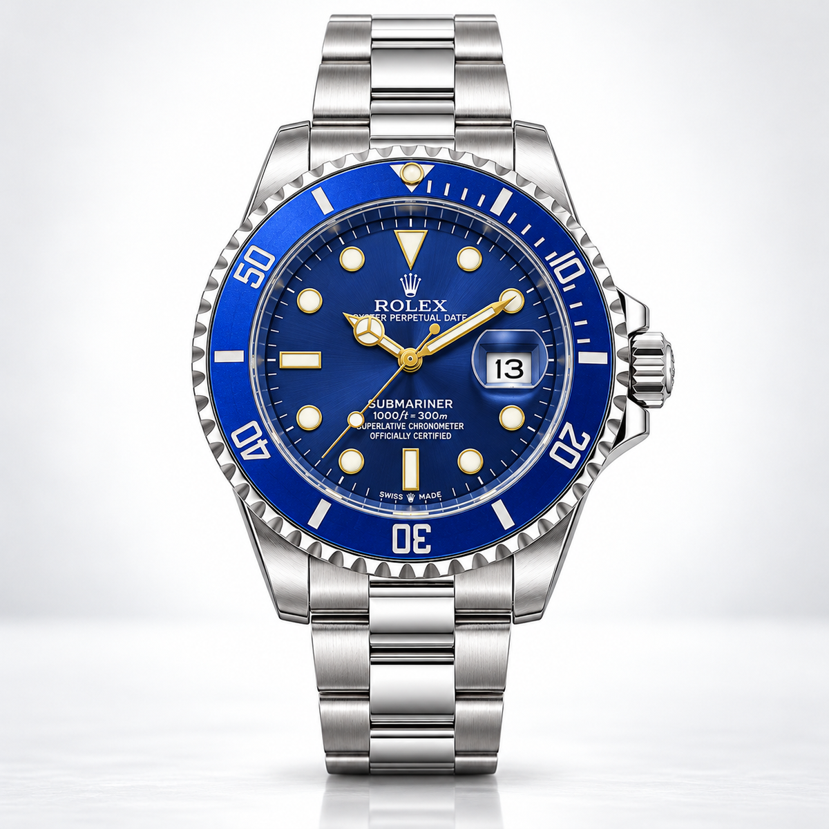 Rolex Semiautomatico Submariner Oyster Plateado Azul