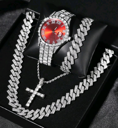 Reloj Cubano Rojo + Cadena + Pulsera+ Dije + Caja de regalo