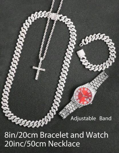 Reloj Cubano Rojo + Cadena + Pulsera+ Dije + Caja de regalo