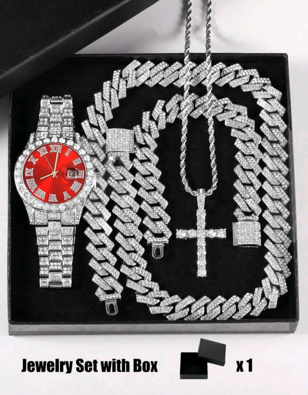 Reloj Cubano Rojo + Cadena + Pulsera+ Dije + Caja de regalo