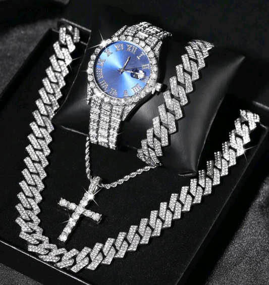 Reloj Cubano Azul + Cadena + Pulsera+ Dije Cruz GRATIS