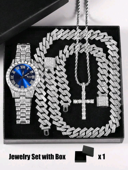 Reloj Cubano Azul + Cadena + Pulsera+ Dije Cruz GRATIS