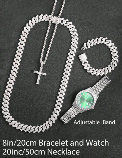 Reloj Cubano Verde + Cadena + Pulsera+ Dije + Caja de regalo