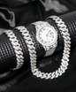 Reloj Plateado Blanco + Cadena 50cm + Pulsera 20cm