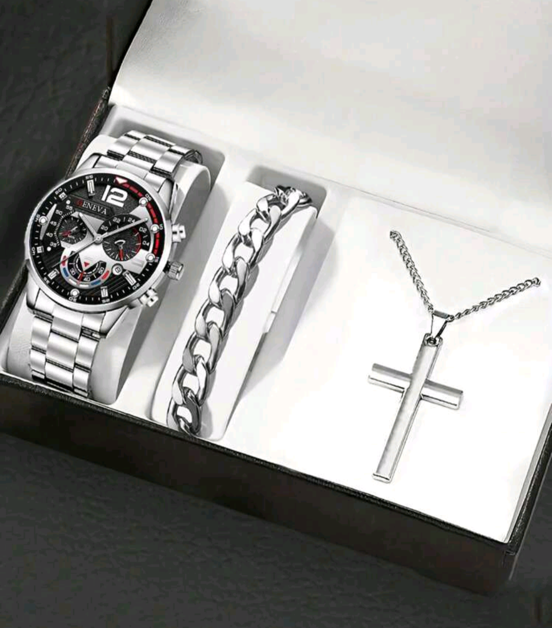 Reloj + Collar Con Dije Cruz + Pulsera Gratis