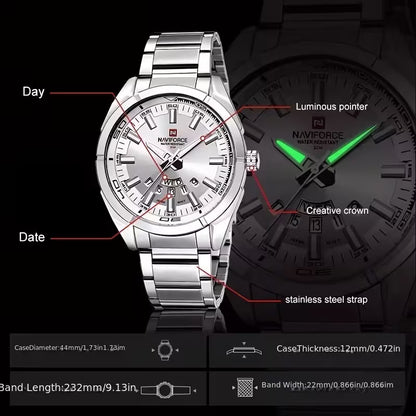 Reloj Metalico Naviforce Doble Calendario