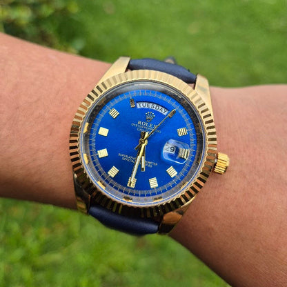Reloj Rolex Cuero Azul Day Date + Caja Rolex GRATIS