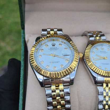 Relojes Rolex Pareja Date Just Imperial Blancos + Caja De Lujo GRATIS