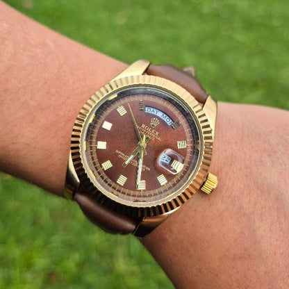 Reloj Rolex Cuero Day Date Chocolate + Caja Rolex GRATIS
