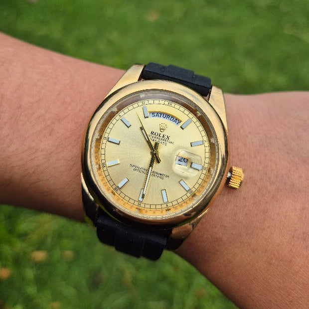 Reloj Rolex Goma Day Date Dorado + Caja Rolex GRATIS