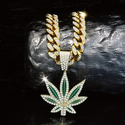 Cadena Cubana Dorada + Dije Hoja Verde
