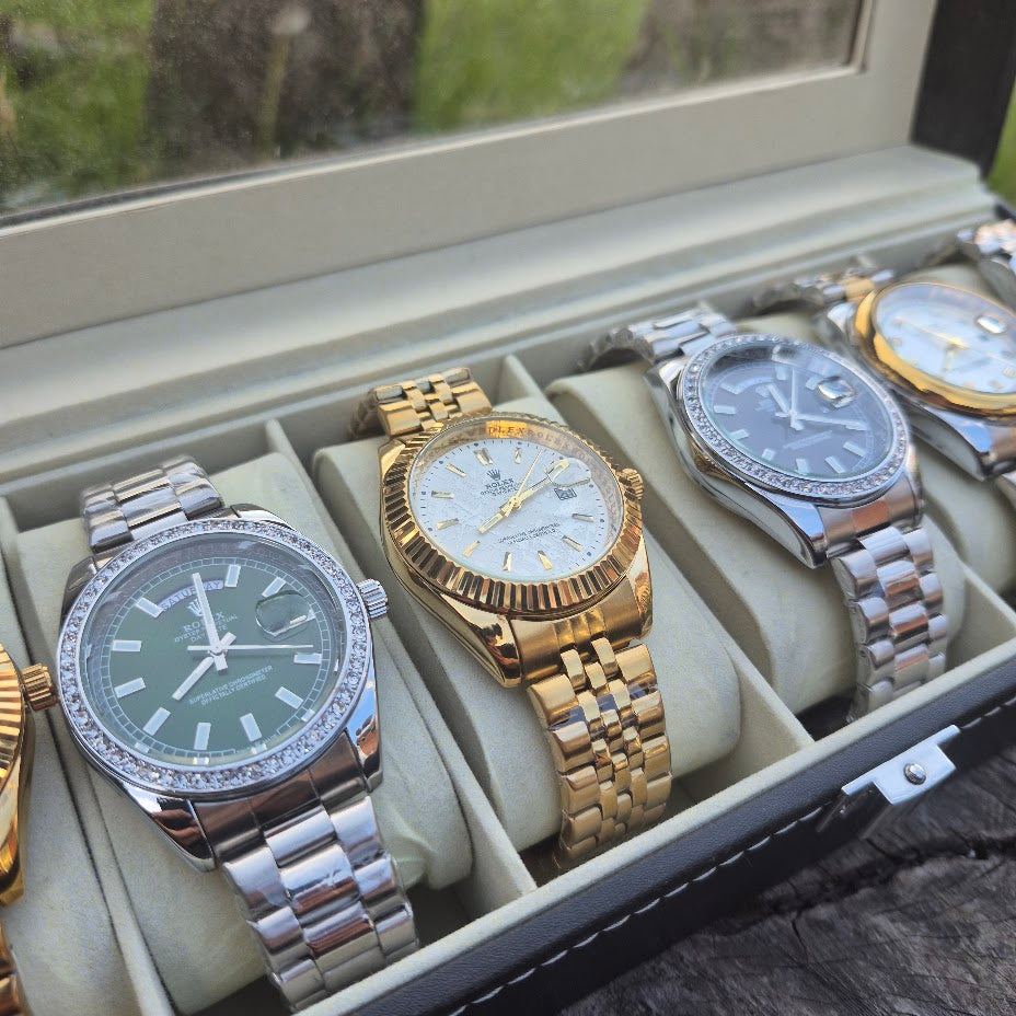 Combo Emprendedor Dubai Alta Gama Rolex AAA Maquinaria visible + 6 cajas individuales