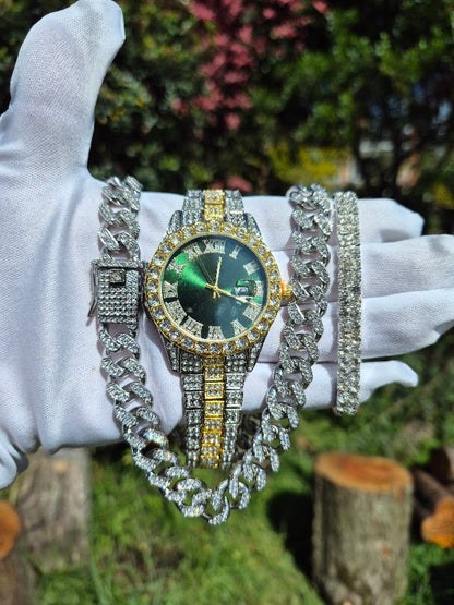 Reloj  Cubano Imperial Verde + Cadena ´+ Pulsera