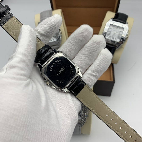 Cartier Santos Cubano Masculino Fondo Plateado