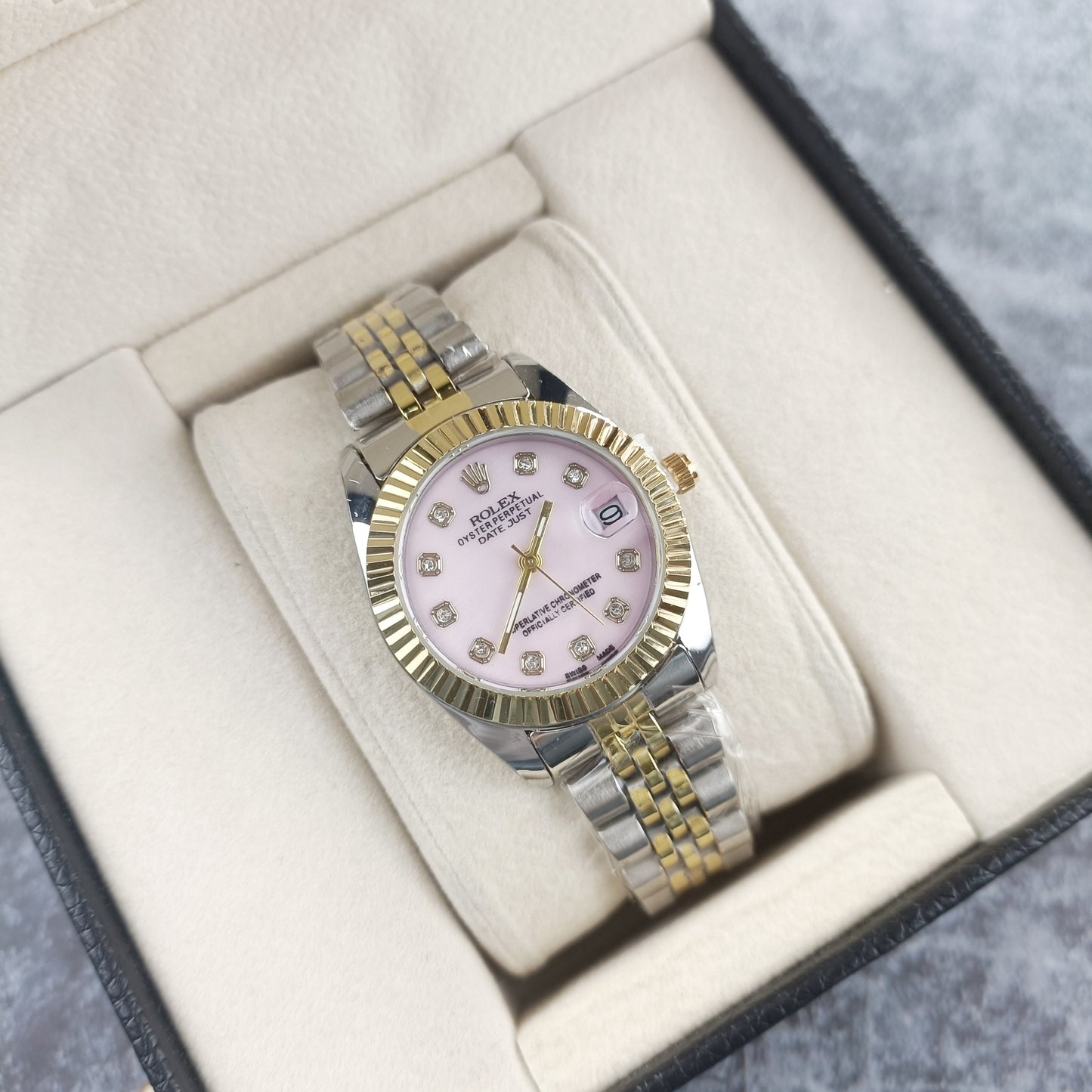 Rolex Femenino Date Just Bisel Estriado Imperial Rosado