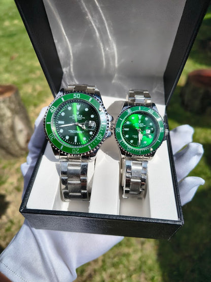 Relojes Rolex Pareja Submariner Plateado + Caja De Lujo  GRATIS